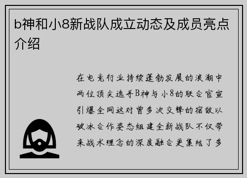 b神和小8新战队成立动态及成员亮点介绍