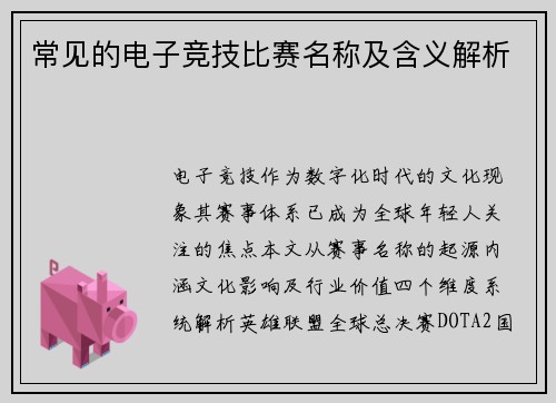 常见的电子竞技比赛名称及含义解析