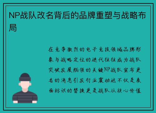 NP战队改名背后的品牌重塑与战略布局